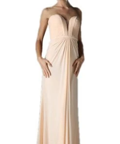 Formal Gowns Cinderella Divine - Pleated Plunging Sweetheart Sheath Dress