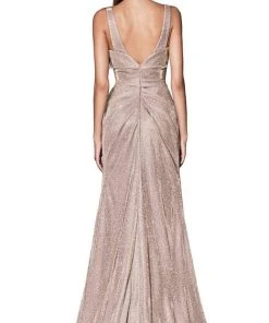Formal Gowns Cinderella Divine - Plunging V-neck Glitter Trumpet Dress CF332 12 Formal Gowns Cinderella Divine - Plunging V-neck Glitter Trumpet Dress CF332
