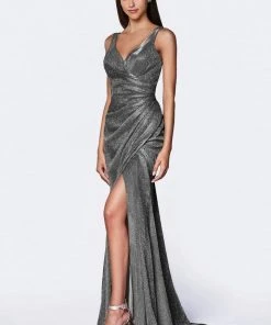 Formal Gowns Cinderella Divine - Plunging V-neck Glitter Trumpet Dress CF332 15 Formal Gowns Cinderella Divine - Plunging V-neck Glitter Trumpet Dress CF332
