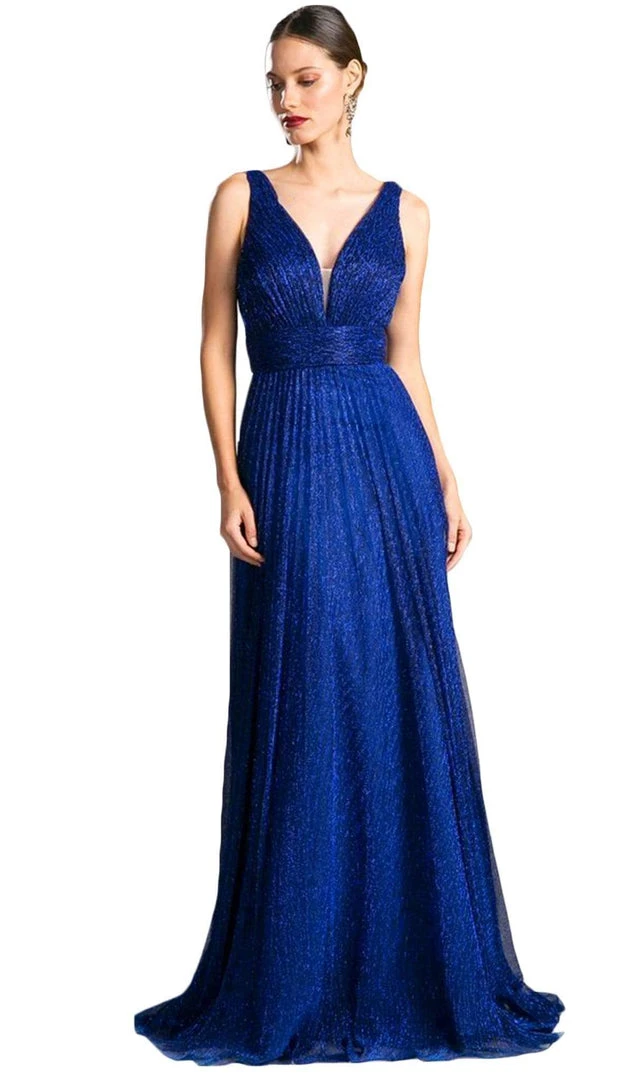 Cinderella Divine - Plunging V-Neck Shirr-Ornate A-Line Evening Gown Formal Gowns 5 Cinderella Divine - Plunging V-Neck Shirr-Ornate A-Line Evening Gown Formal Gowns