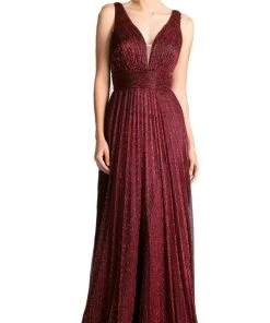 Cinderella Divine - Plunging V-Neck Shirr-Ornate A-Line Evening Gown Formal Gowns 25 Cinderella Divine - Plunging V-Neck Shirr-Ornate A-Line Evening Gown Formal Gowns