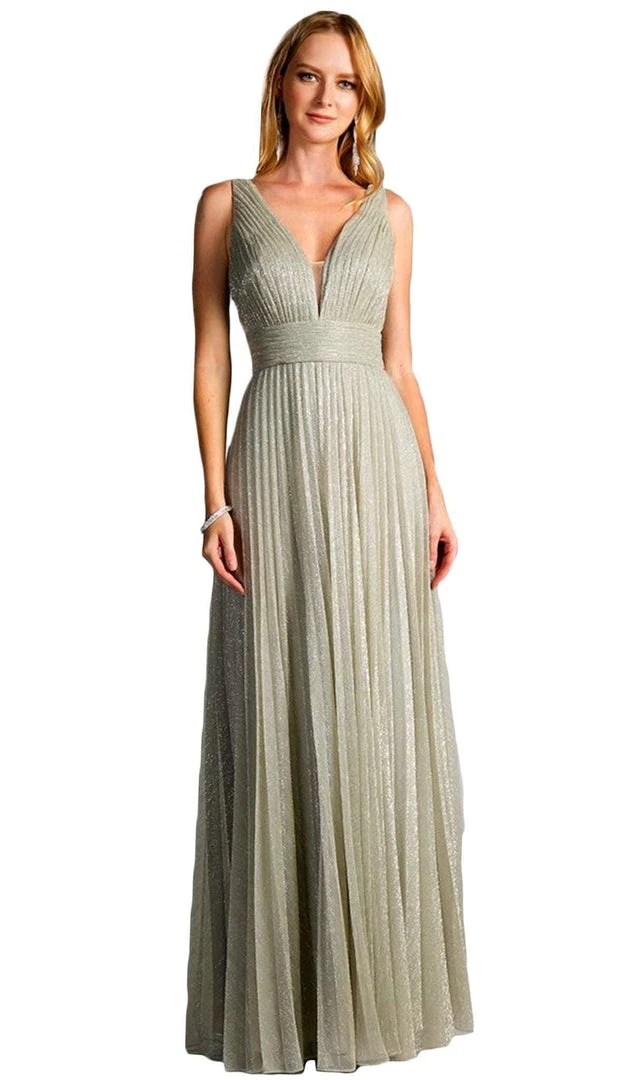 Cinderella Divine - Plunging V-Neck Shirr-Ornate A-Line Evening Gown Formal Gowns 10 Cinderella Divine - Plunging V-Neck Shirr-Ornate A-Line Evening Gown Formal Gowns