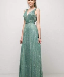 Cinderella Divine - Plunging V-Neck Shirr-Ornate A-Line Evening Gown Formal Gowns 23 Cinderella Divine - Plunging V-Neck Shirr-Ornate A-Line Evening Gown Formal Gowns