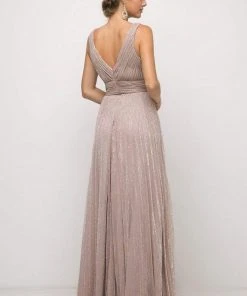 Cinderella Divine - Plunging V-Neck Shirr-Ornate A-Line Evening Gown Formal Gowns 30 Cinderella Divine - Plunging V-Neck Shirr-Ornate A-Line Evening Gown Formal Gowns