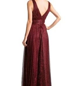 Cinderella Divine - Plunging V-Neck Shirr-Ornate A-Line Evening Gown Formal Gowns 26 Cinderella Divine - Plunging V-Neck Shirr-Ornate A-Line Evening Gown Formal Gowns