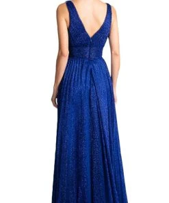 Cinderella Divine - Plunging V-Neck Shirr-Ornate A-Line Evening Gown Formal Gowns 20 Cinderella Divine - Plunging V-Neck Shirr-Ornate A-Line Evening Gown Formal Gowns