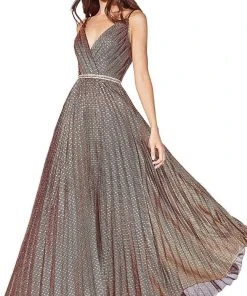 Formal Gowns Cinderella Divine - Printed V-Neck Long Dress KC896 - 1 Pc Copper In Size 18 Available