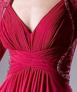 Cinderella Divine - Quarter Sleeve Ruched Chiffon Dress RV774 - 1 Pc Burgundy In Size 10 Available 7 Cinderella Divine - Quarter Sleeve Ruched Chiffon Dress RV774 - 1 Pc Burgundy In Size 10 Available