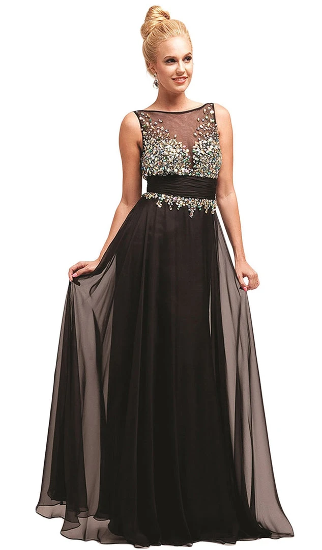 Formal Gowns Cinderella Divine - Rhinestone Embellished Sheer Chiffon Evening Dress 5 Formal Gowns Cinderella Divine - Rhinestone Embellished Sheer Chiffon Evening Dress