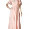 Cinderella Divine - Rosette Accented Ruched V-neck A-line Dress Formal Gowns