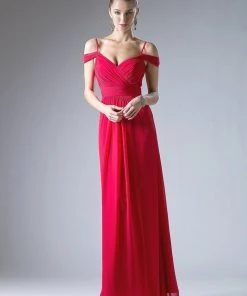 Cinderella Divine Ruched Off Shoulder Chiffon Gown Formal Gowns