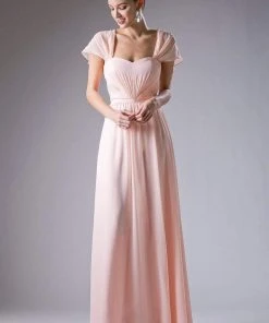 Formal Gowns Cinderella Divine - Ruched Semi-Sweetheart Dress With Cape Detail