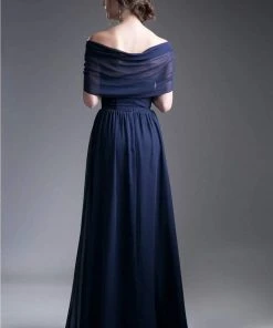 Formal Gowns Cinderella Divine - Ruched Semi-Sweetheart Dress With Cape Detail
