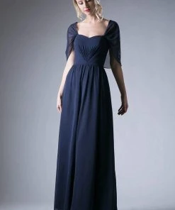 Formal Gowns Cinderella Divine - Ruched Semi-Sweetheart Dress With Cape Detail