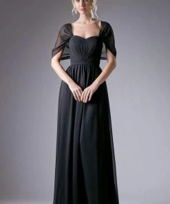 Formal Gowns Cinderella Divine - Ruched Semi-Sweetheart Dress With Cape Detail