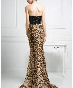 Formal Gowns Cinderella Divine - S5235 Cheetah Printed Long Sheath Dress