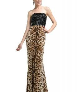 Formal Gowns Cinderella Divine - S5235 Cheetah Printed Long Sheath Dress
