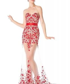 Cinderella Divine - S5240 Strapless Beaded Lace Sheer Trumpet Dress Formal Gowns