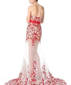 Cinderella Divine - S5240 Strapless Beaded Lace Sheer Trumpet Dress Formal Gowns