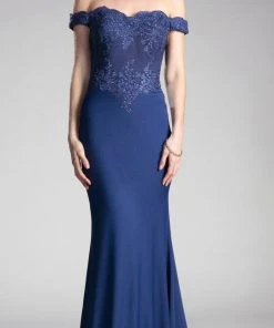 Cinderella Divine - Scalloped Off Shoulder Lace Applique Gown CF158 - 1 Pc Dark Purple In Size S Available 11 Cinderella Divine - Scalloped Off Shoulder Lace Applique Gown CF158 - 1 Pc Dark Purple In Size S Available