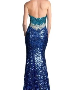 Cinderella Divine - Sequined Fitted Evening Gown With Slit 5 Cinderella Divine - Sequined Fitted Evening Gown With Slit