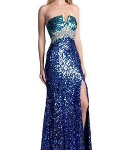 Cinderella Divine - Sequined Fitted Evening Gown With Slit