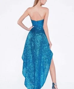 Cinderella Divine - Sequined Sweetheart High Low A-line Dress Cocktail Dresses