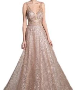 Formal Gowns Cinderella Divine - Sequined V-neck A-line Long Prom Dress CJ256 - 1 Pc Navy In Size 16 Available