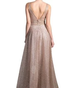 Formal Gowns Cinderella Divine - Sequined V-neck A-line Long Prom Dress CJ256 - 1 Pc Navy In Size 16 Available