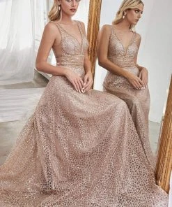 Formal Gowns Cinderella Divine - Sequined V-neck A-line Long Prom Dress CJ256 - 1 Pc Navy In Size 16 Available