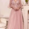 Formal Gowns Cinderella Divine - Sheer Bishop Sleeve Evening Dress CD0182 2 Formal Gowns Cinderella Divine - Sheer Bishop Sleeve Evening Dress CD0182
