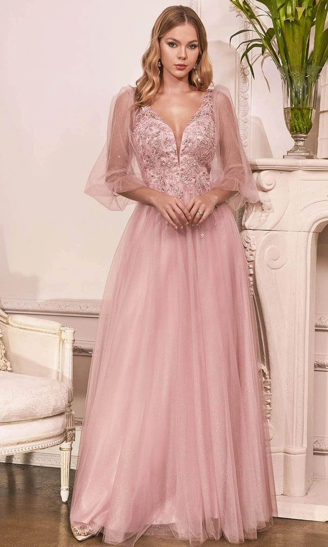 Formal Gowns Cinderella Divine - Sheer Bishop Sleeve Evening Dress CD0182 3 Formal Gowns Cinderella Divine - Sheer Bishop Sleeve Evening Dress CD0182