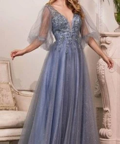Formal Gowns Cinderella Divine - Sheer Bishop Sleeve Evening Dress CD0182 5 Formal Gowns Cinderella Divine - Sheer Bishop Sleeve Evening Dress CD0182