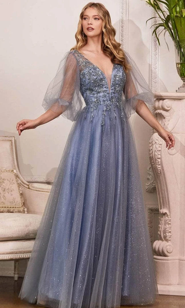 Formal Gowns Cinderella Divine - Sheer Bishop Sleeve Evening Dress CD0182 4 Formal Gowns Cinderella Divine - Sheer Bishop Sleeve Evening Dress CD0182