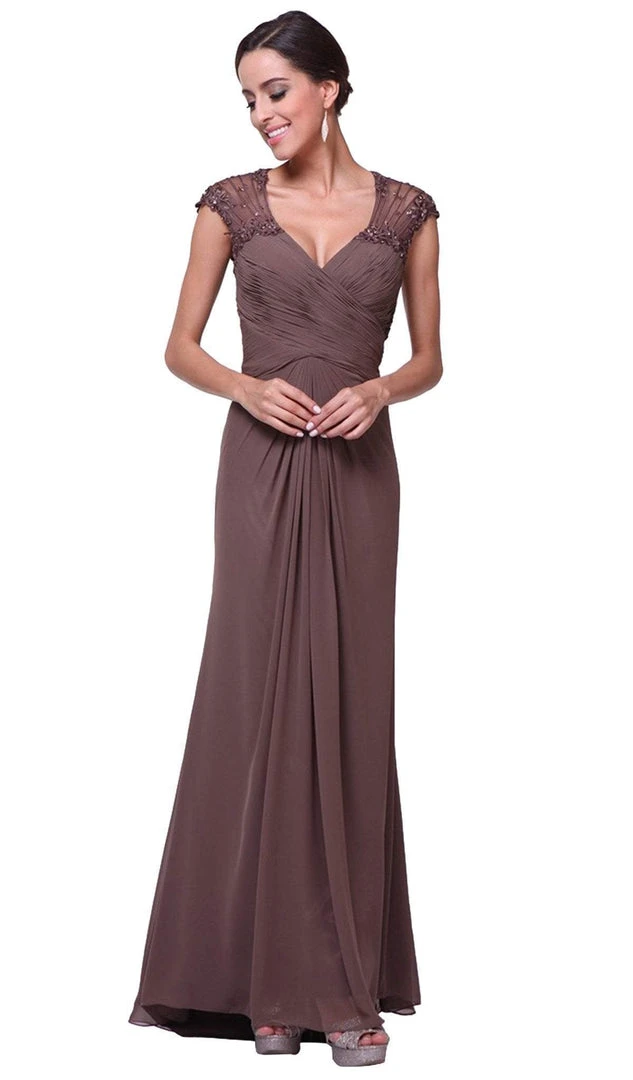 Cinderella Divine - Sheer Embellished V-neck Sheath Dress Formal Gowns 3 Cinderella Divine - Sheer Embellished V-neck Sheath Dress Formal Gowns