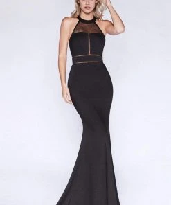 Formal Gowns Cinderella Divine - Sheer Fitted Halter Evening Dress