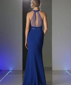 Formal Gowns Cinderella Divine - Sheer Fitted Halter Evening Dress 14 Formal Gowns Cinderella Divine - Sheer Fitted Halter Evening Dress