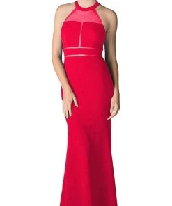 Formal Gowns Cinderella Divine - Sheer Fitted Halter Evening Dress