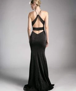 Cinderella Divine - CF279-1 Shimmer Halter Neck Sheath Evening Dress