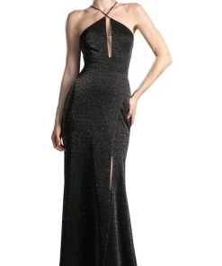 Cinderella Divine - CF279-1 Shimmer Halter Neck Sheath Evening Dress