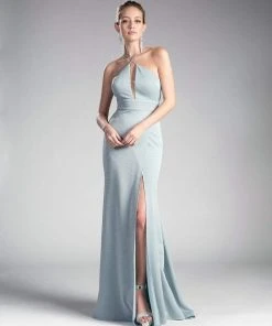 Cinderella Divine - CF279-1 Shimmer Halter Neck Sheath Evening Dress