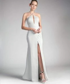 Cinderella Divine - CF279-1 Shimmer Halter Neck Sheath Evening Dress