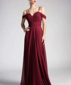 Cinderella Divine - Shirred Plunging Sweetheart Cold Shoulder Chiffon Gown Formal Gowns 25 Cinderella Divine - Shirred Plunging Sweetheart Cold Shoulder Chiffon Gown Formal Gowns