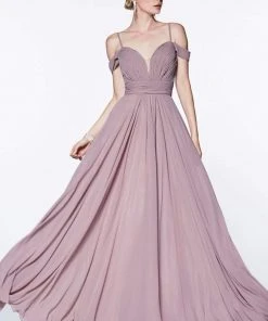 Cinderella Divine - Shirred Plunging Sweetheart Cold Shoulder Chiffon Gown Formal Gowns 24 Cinderella Divine - Shirred Plunging Sweetheart Cold Shoulder Chiffon Gown Formal Gowns