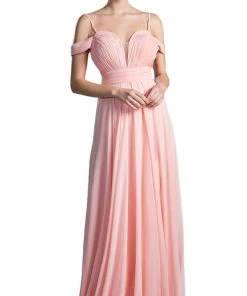 Cinderella Divine - Shirred Plunging Sweetheart Cold Shoulder Chiffon Gown Formal Gowns 22 Cinderella Divine - Shirred Plunging Sweetheart Cold Shoulder Chiffon Gown Formal Gowns