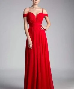 Cinderella Divine - Shirred Plunging Sweetheart Cold Shoulder Chiffon Gown Formal Gowns 21 Cinderella Divine - Shirred Plunging Sweetheart Cold Shoulder Chiffon Gown Formal Gowns