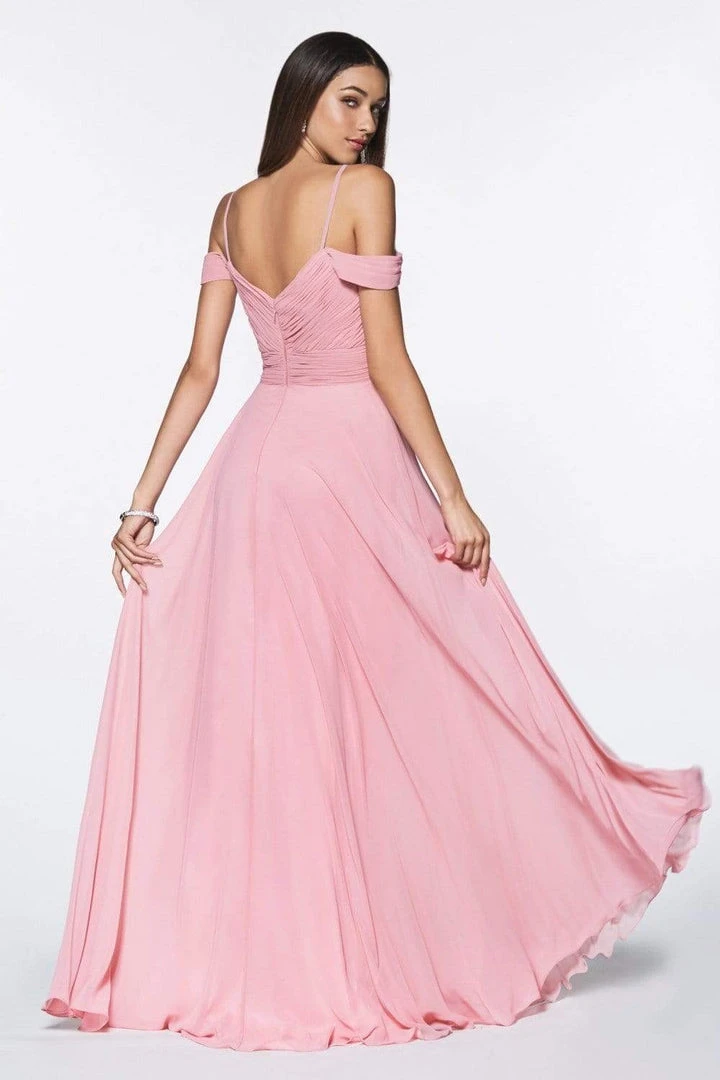 Cinderella Divine - Shirred Plunging Sweetheart Cold Shoulder Chiffon Gown Formal Gowns 9 Cinderella Divine - Shirred Plunging Sweetheart Cold Shoulder Chiffon Gown Formal Gowns