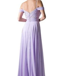 Cinderella Divine - Shirred Plunging Sweetheart Cold Shoulder Chiffon Gown Formal Gowns 18 Cinderella Divine - Shirred Plunging Sweetheart Cold Shoulder Chiffon Gown Formal Gowns