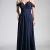 Cinderella Divine - Shirred Plunging Sweetheart Cold Shoulder Chiffon Gown Formal Gowns