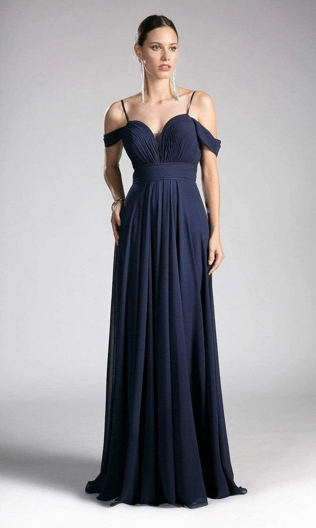 Cinderella Divine - Shirred Plunging Sweetheart Cold Shoulder Chiffon Gown Formal Gowns 3 Cinderella Divine - Shirred Plunging Sweetheart Cold Shoulder Chiffon Gown Formal Gowns